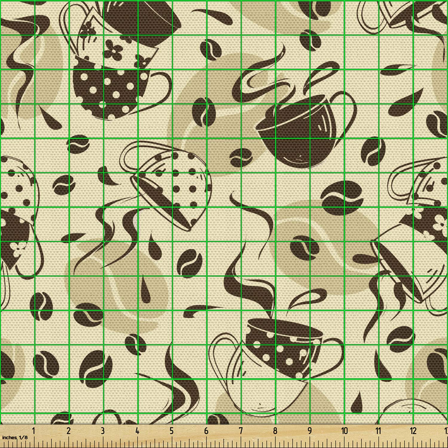 Ambesonne Modern Fabric by The Yard - Contemporary Coffee Cups Polka Dots & Roasted Beans Design - Decorative Upholstery Fabric for Sofa, Curtains & Home Decor - 10 Yards Brown Cream - Perfect for DIY Projects & Interior Design