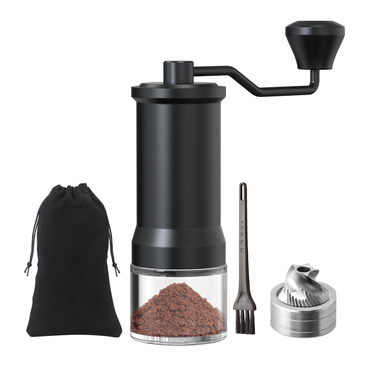 Premium Stainless Steel Manual Coffee Grinder - Adjustable Conical Burr Mill for Espresso, French Press & Cold Brew - Perfect for Home, Travel & Coffee Enthusiasts - Ideal Gift with Glass Container (Black) - Great for Camping, Office Use & Daily Coffee Rituals