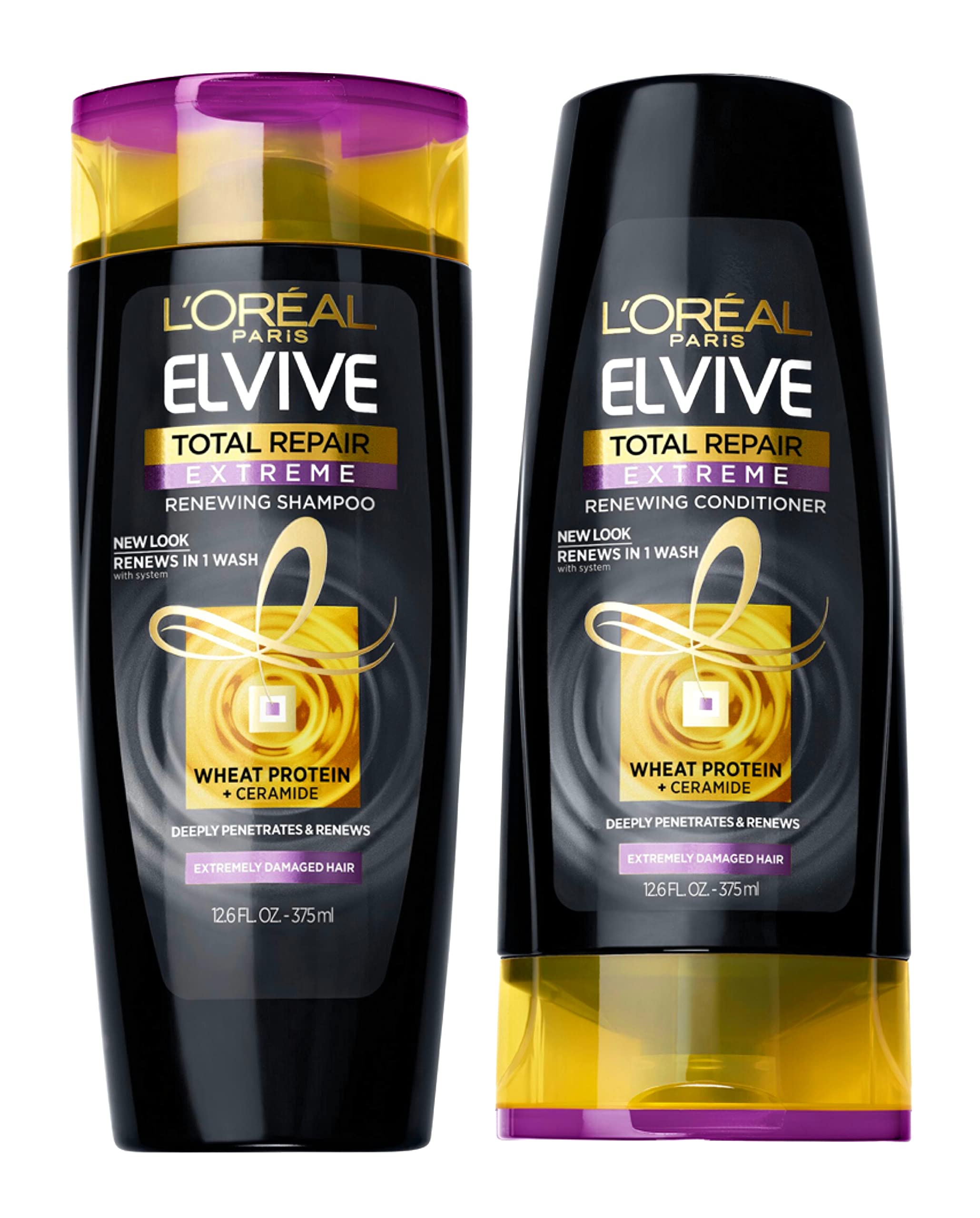 Elvive Total Repair Extreme Shampoo & Conditioner Set - 12.6 oz Each for Damaged Hair Repair - Sulfate-Free for All Hair Types - Perfect for Daily Hair Care & Salon-Quality Results at Home