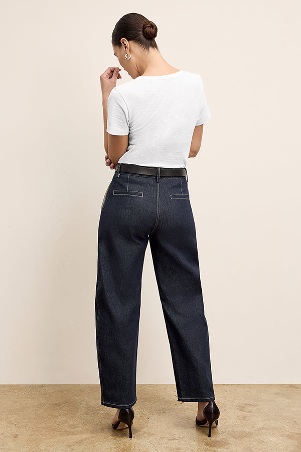 Bari Barrel Leg Stretch Denim Jeans for Women - Midnight Wash - Comfortable High Waist Skinny Jeans for Casual Wear & Night Out