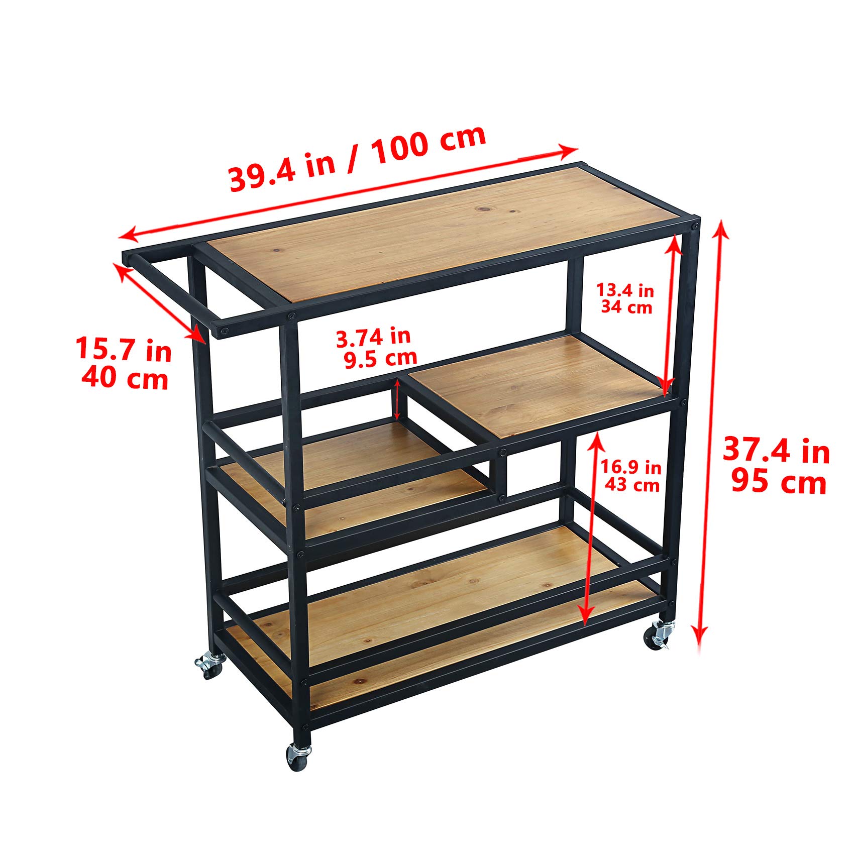 3-Tier Rolling Bar Cart with Wheels - Industrial Modern Rustic Wood & Metal Kitchen Serving Cart for Coffee, Wine & Storage - Black | Perfect for Home Bars, Dining Rooms & Entertaining Spaces