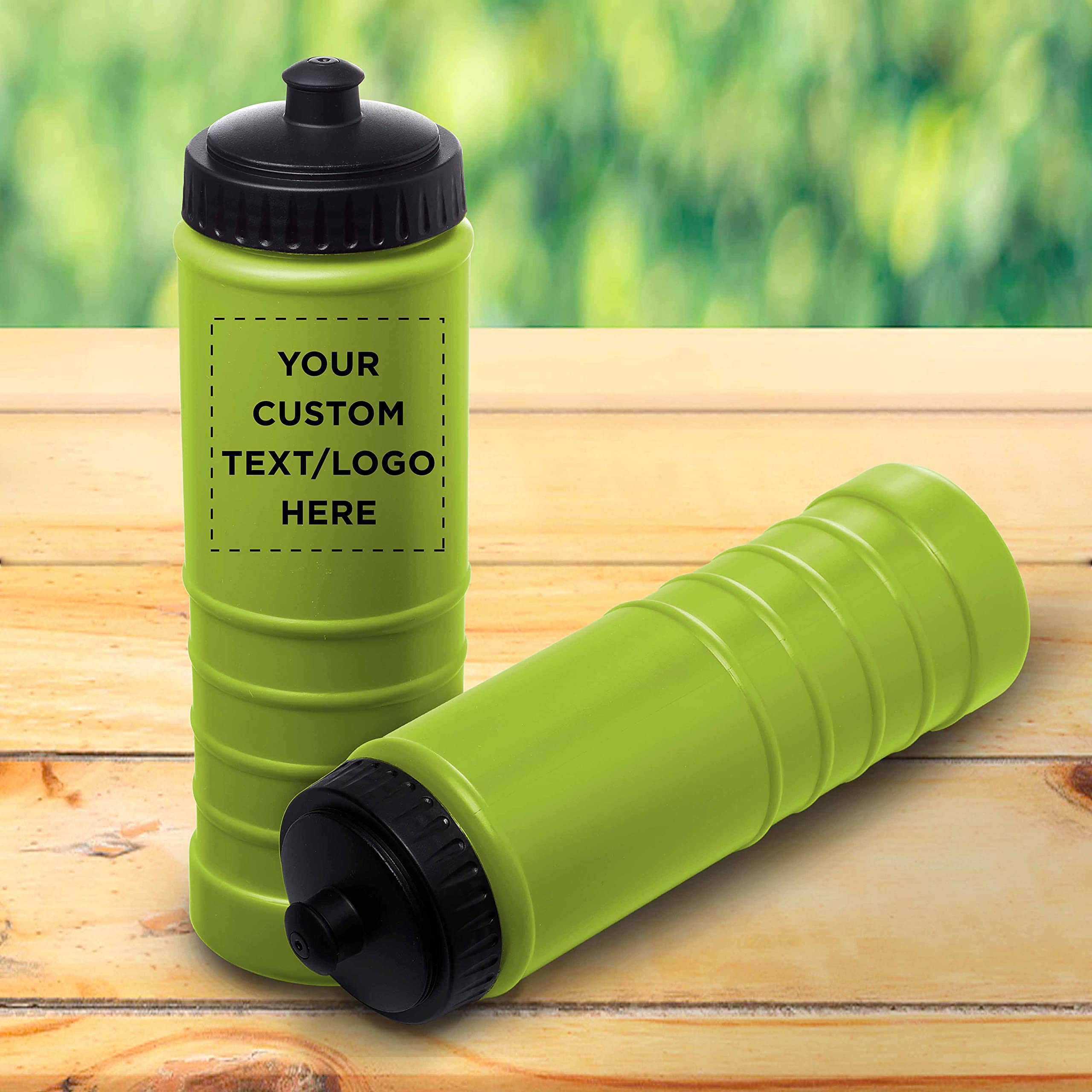 100 Pack 23 oz Plastic Water Bottles with Screw-On Lid & Grip Design - Customizable Text/Logo - Lime Green - Ideal for Sports, Events, Promotions & Bulk Hydration Needs