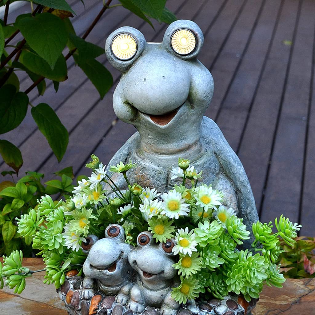 Creative LED Turtle Garden Statue - Outdoor Animal Sculpture with Flower Pot for Lawn, Terrace & Balcony Decor | Solar-Powered Decorative Ornament for Patio, Yard & Garden Landscaping
