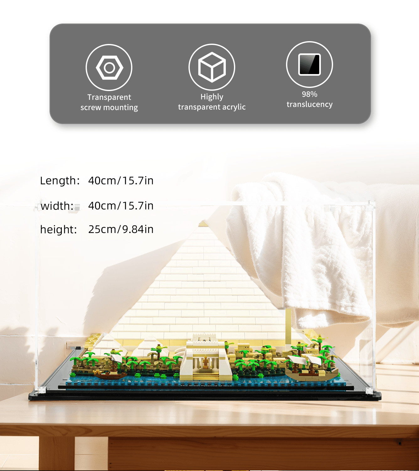 ICUANUTY Lego Display Case for The Great Pyramid of Giza 21058 - Clear Acrylic Showcase for Lego Architecture Sets - Perfect for Home Decor, Office Display & Collector's Showcase