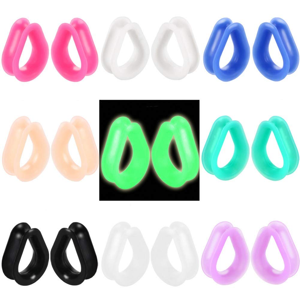 IPINK 18Pcs Hollow Silicone Teardrop Ear Plugs & Tunnels - Stretching Gauges Body Jewelry for Ear Piercing - Perfect for Stretching, Daily Wear and Alternative Fashion