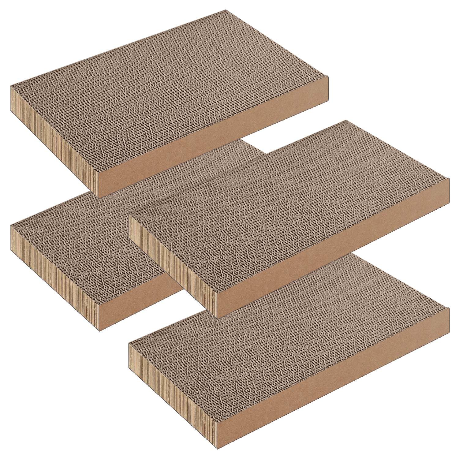 4 Pack Large Cat Scratcher Board for Indoor Cats & Kittens - Durable Premium Recyclable Cardboard Scratching Pad - Perfect for Sofa, Bed & Furniture Protection
