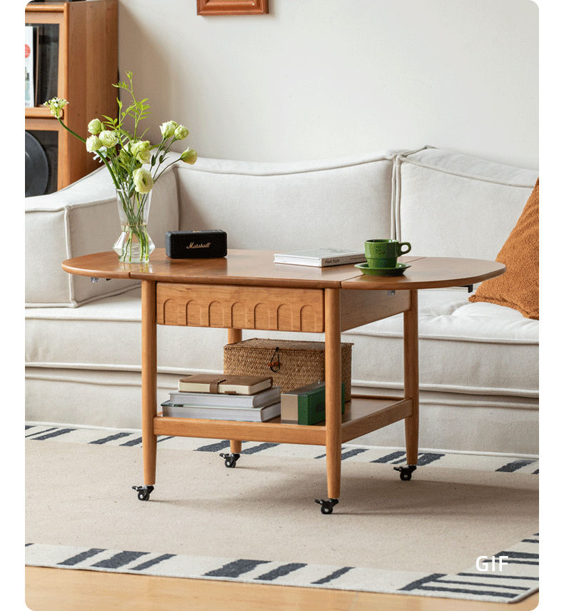 Solid Cherry Wood Folding Coffee Table - Portable Side Table for Living Room, Bedroom, or Outdoor Use - Compact Mobile Design for Small Spaces