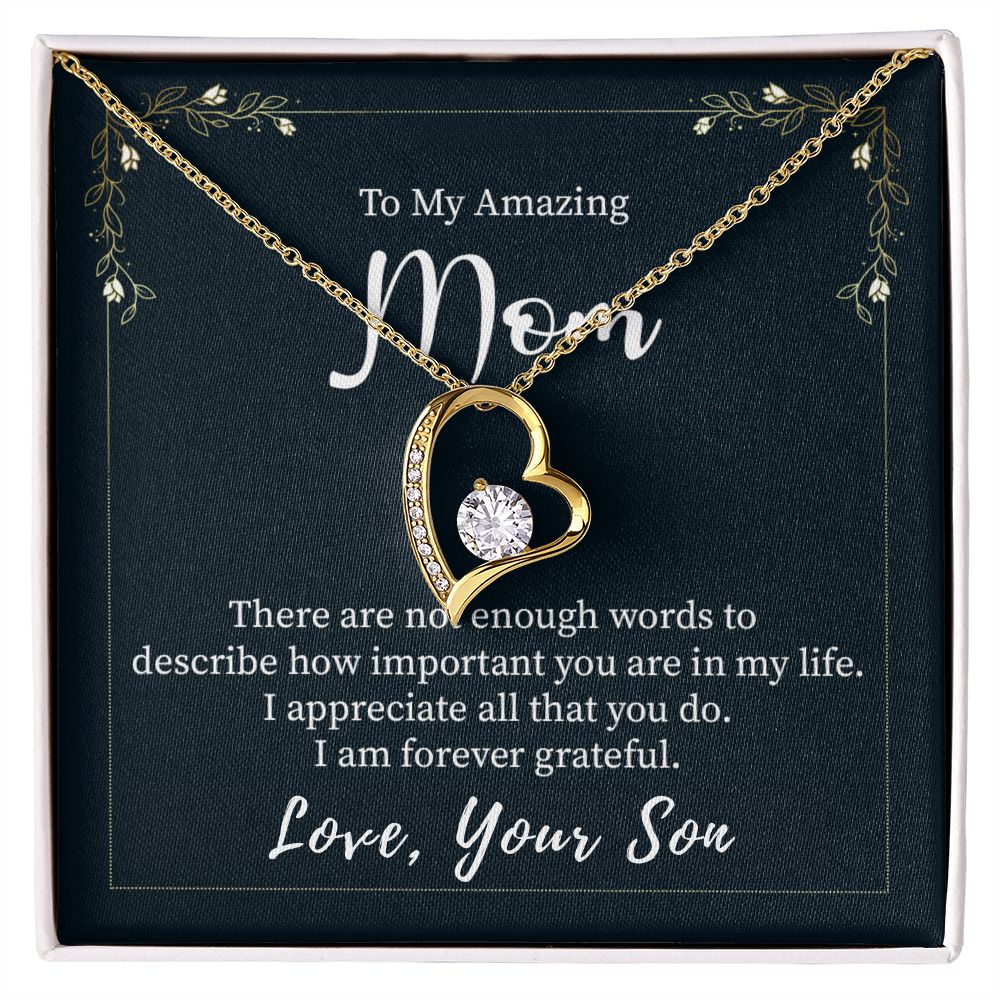 Beautiful Cubic Zirconia Heart Necklace for Mom - 14K White or Yellow Gold Plated Gift from Son | Perfect for Mother's Day, Birthday & Anniversary Gifts