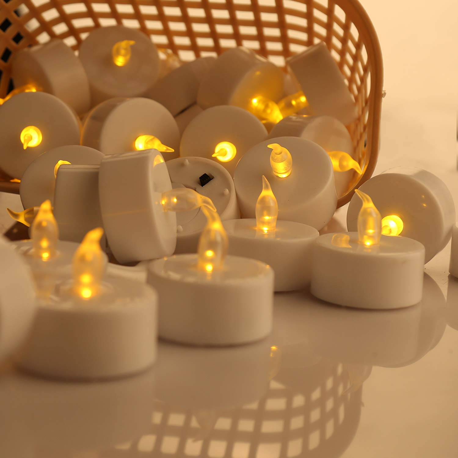 5-Pack LED Tea Light Candles - Realistic Flickering Flameless Battery-Operated Warm Yellow Lights for Holiday, Wedding, Party & Home Decor (Battery Included)