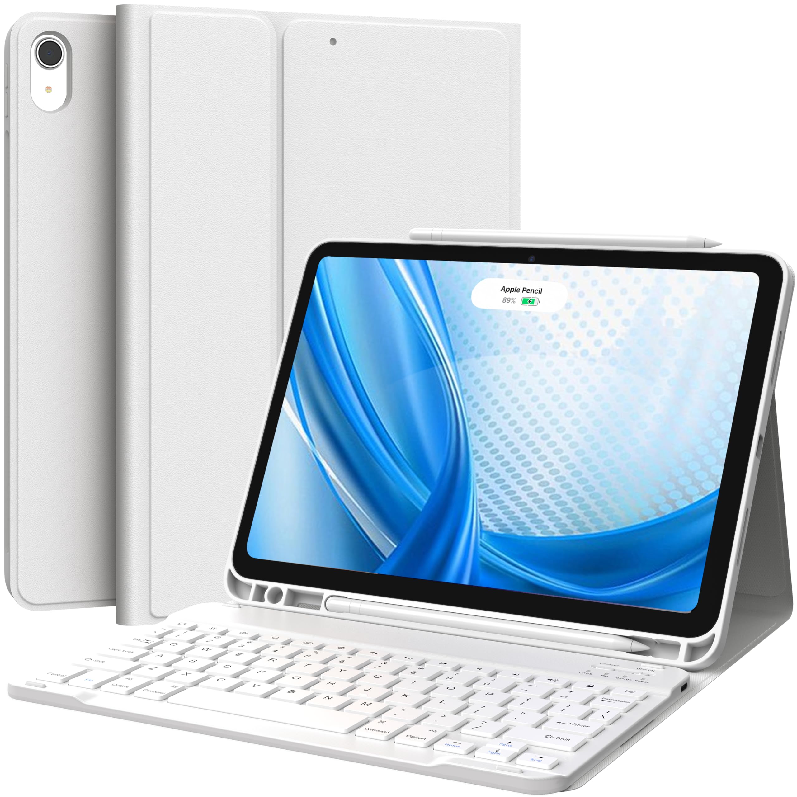 CHESONA Wireless Keyboard Case for iPad Air 11-inch (M3/M2 2025/2024) & 10.9-inch (5th Gen 2022/4th Gen 2020) - Rechargeable Backlit Keyboard with Apple Pencil Holder | Perfect for Work, Study & Travel (White)