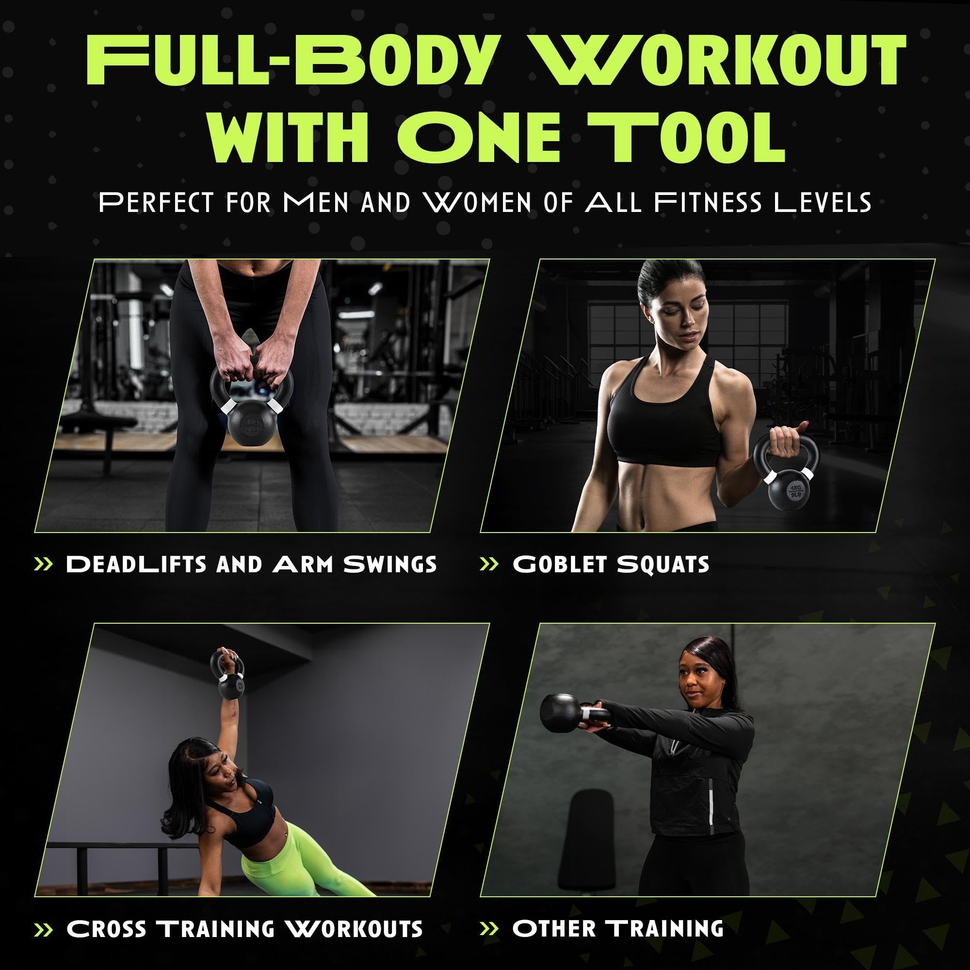 Premium Cast Iron Kettlebells - No-Welded Joints, Wide Handle for Strength Training - Durable Powder Coated Kettlebell Weights Set for Men & Women - Perfect for Home Gym, CrossFit, and Functional Fitness Workouts