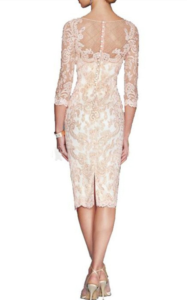 Elegant Women's Knee-Length Sheer Neck Applique Mother of the Bride Dress - Perfect for Weddings, Formal Events & Special Occasions