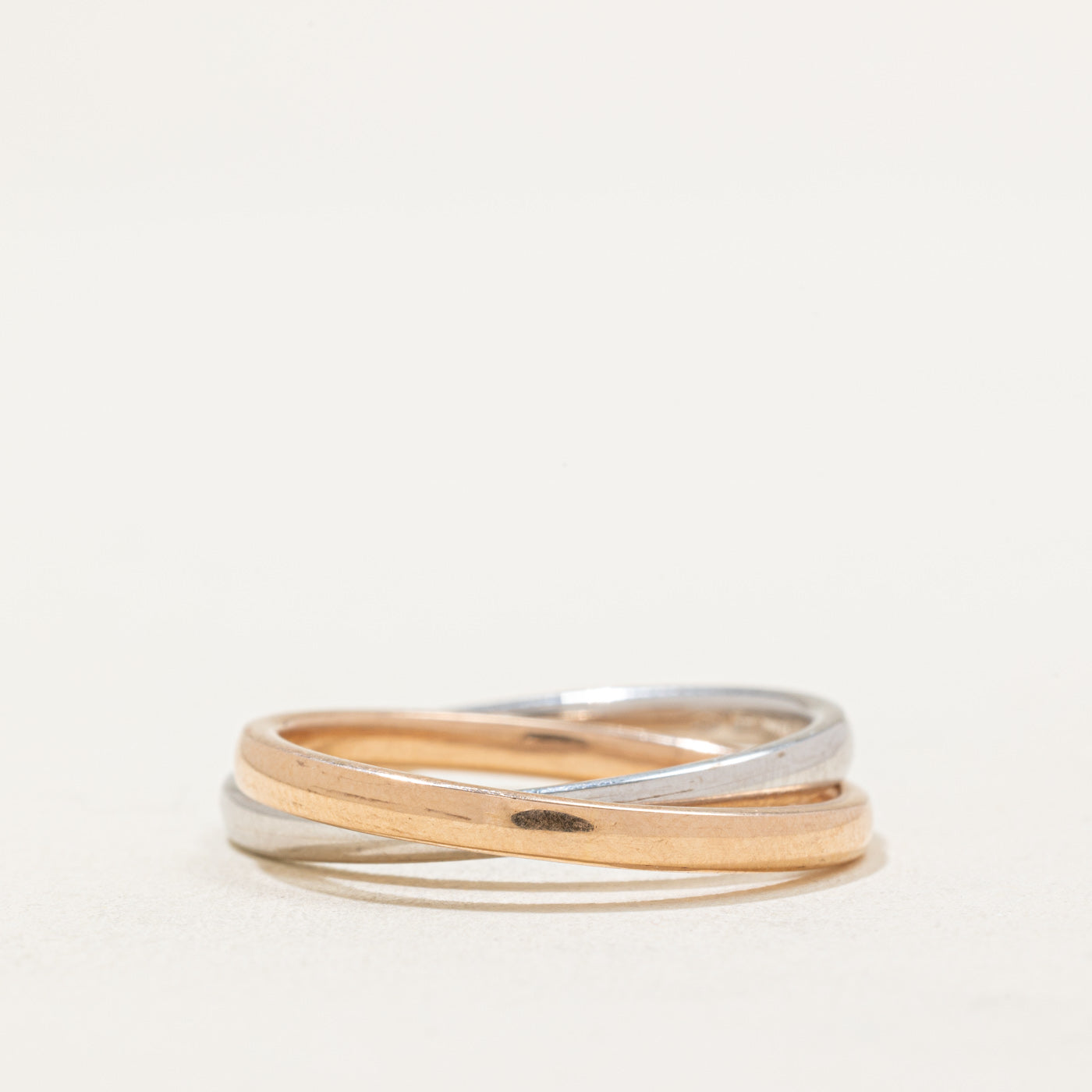 18K Italian Rose & White Gold Interlocking Rings for Women | 2.40mm Wide | Size 9.5 | Stackable Rings for Anniversary, Wedding, or Everyday Elegance