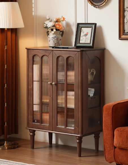 Vintage Black Walnut Solid Wood Side Cabinet - Handcrafted Retro Nightstand for Bedroom, Living Room & Office Storage