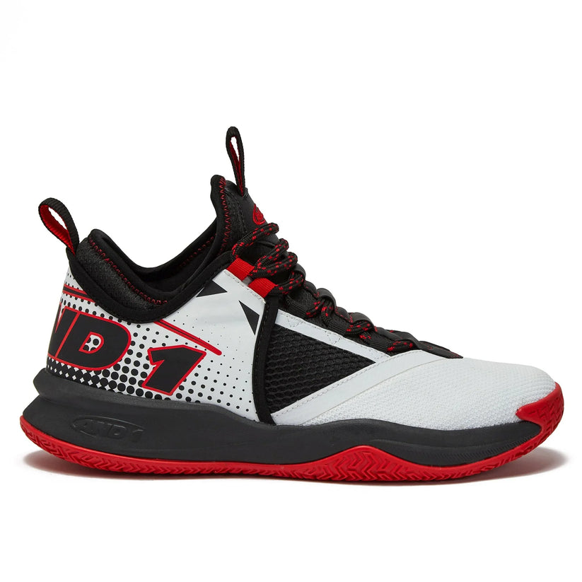 AND 1 Men's Charge Basketball Shoes - White/Black/Red - High Performance Court Shoes for Indoor & Outdoor Play - Perfect for Training, Games & Streetwear Fashion