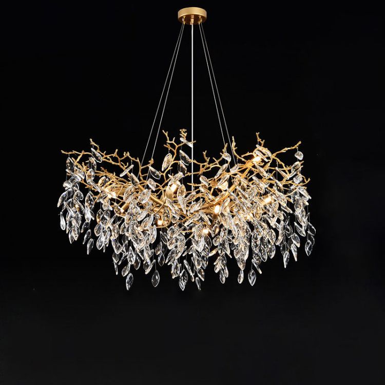 Eileen Gold Tree Branch Ceiling Chandelier - Modern Crystal Leaf Pendant Light Fixture for Dining Room, Living Room & Bedroom Decor