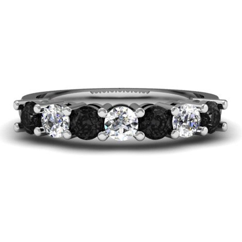 1.00 Cttw 18K White Gold Black & White Diamond Wedding Band for Women - 7 Stone Dazzlingrock Collection Ring - Perfect for Bridal Jewelry, Anniversary Gifts & Special Occasions