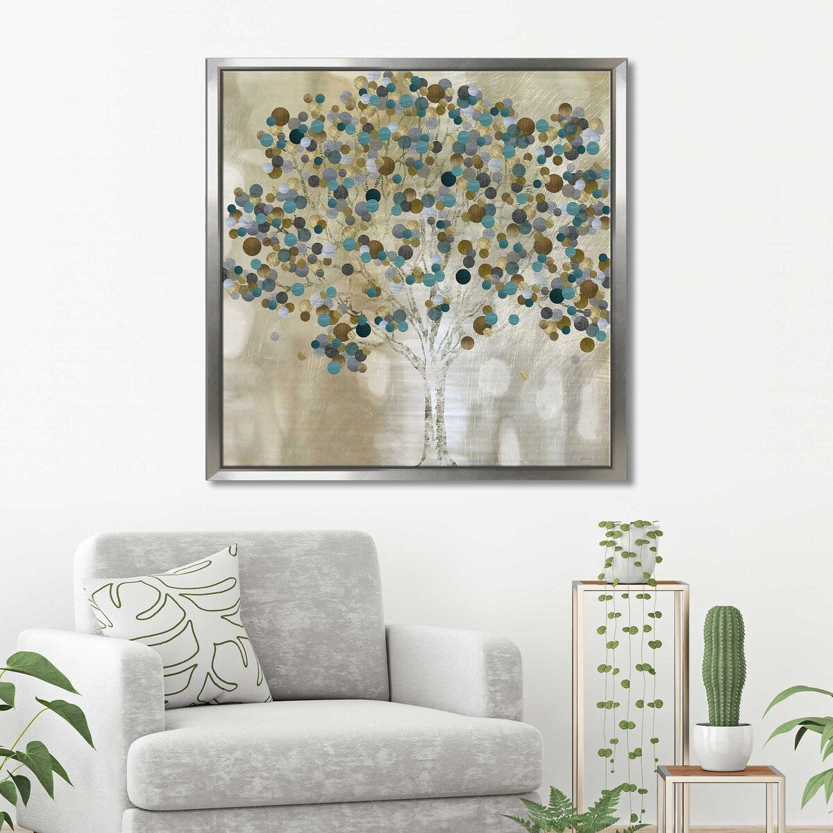 Teal Tree Print Floating Canvas Wall Art - Modern Home Decor for Living Room, Bedroom & Office