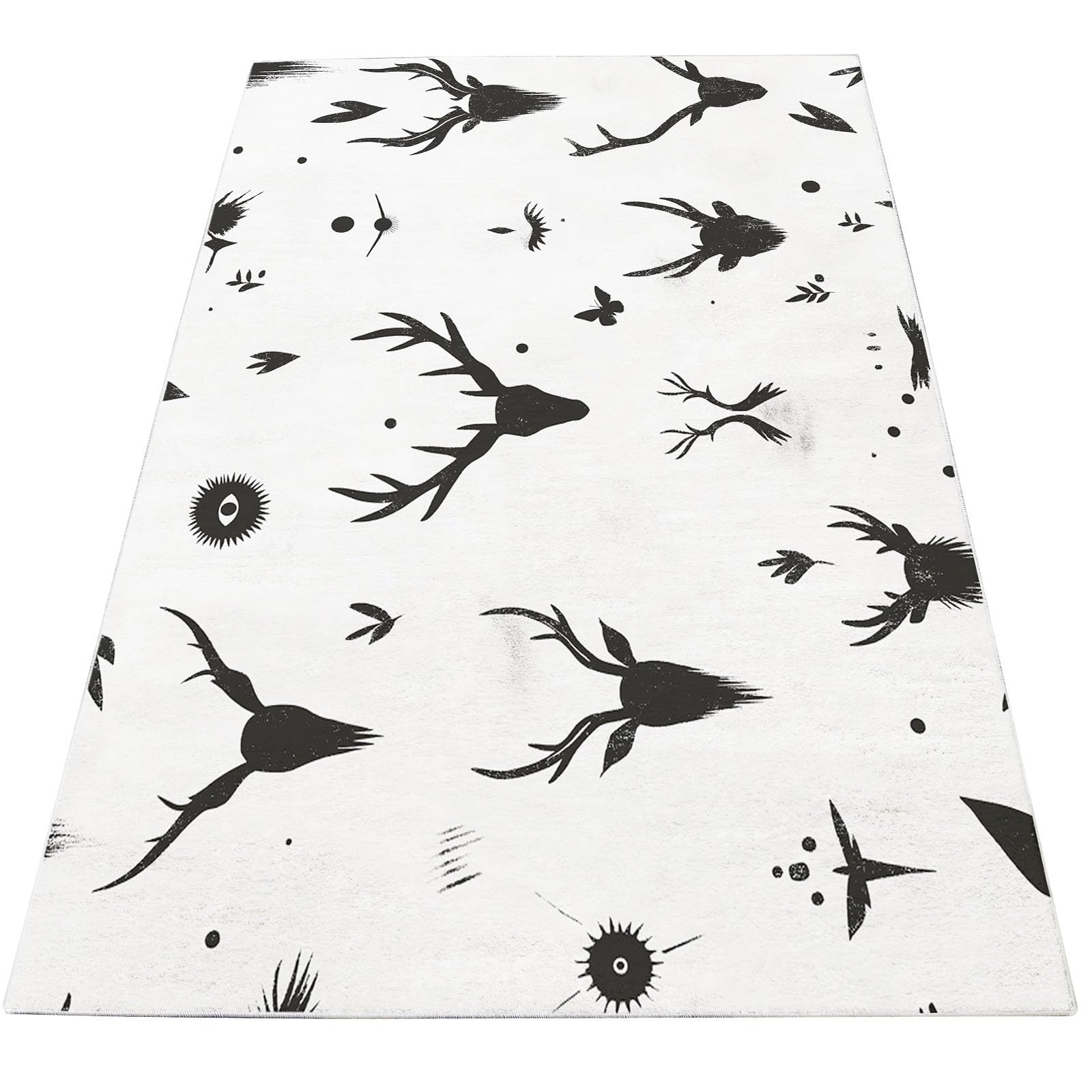Viking Themed Animal Antlers Print Non-Slip Area Rug - Soft Low Pile Machine Washable Indoor Carpet for Living Room & Bedroom - 5x8 Feet Home Decor - Perfect for Nordic Style Home & Cabin Decor