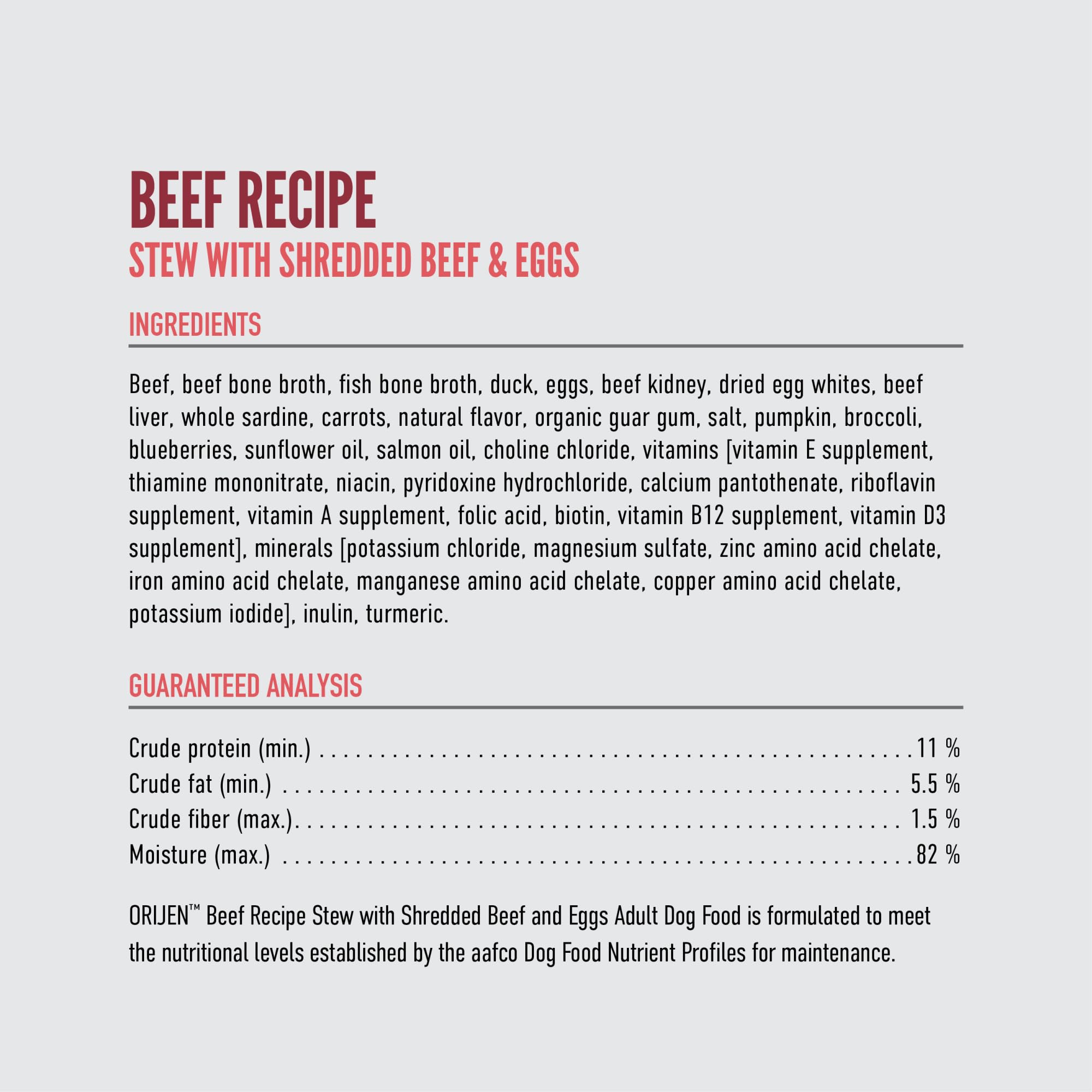 ORIJEN Grain Free Wet Dog Food - Beef Recipe Stew with Shredded Beef & Eggs | WholePrey Ingredients | 12.8oz (Pack of 12) | High Protein Meal for Adult Dogs | Perfect for Picky Eaters & Sensitive Stomachs