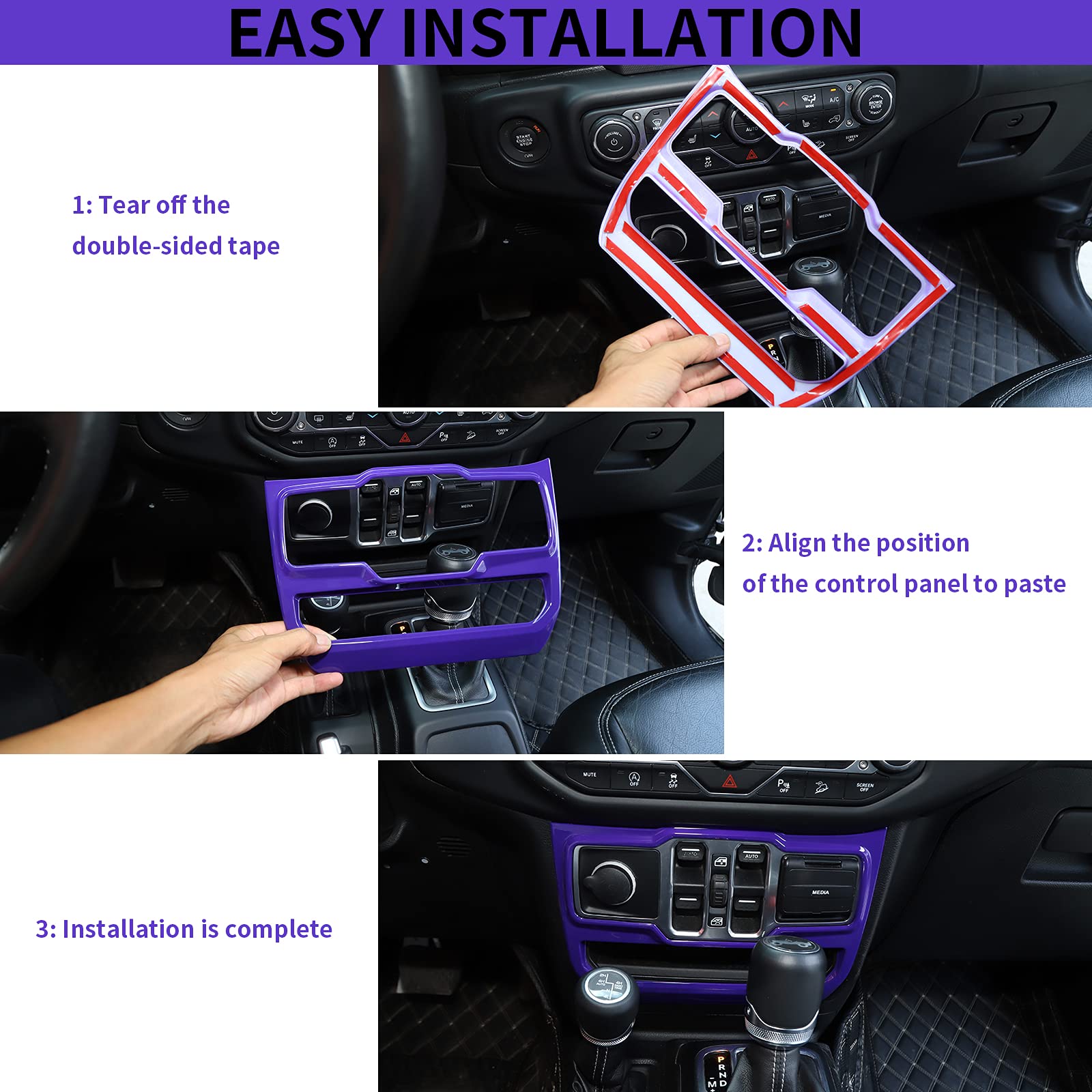 JeCar Purple Center Console Window Control Panel Trim Cover for 2018-2024 Jeep Wrangler JL JLU & Gladiator JT - Interior Accessories Upgrade for Enhanced Style & Protection (Perfect for Off-Road Adventures & Daily Driving)