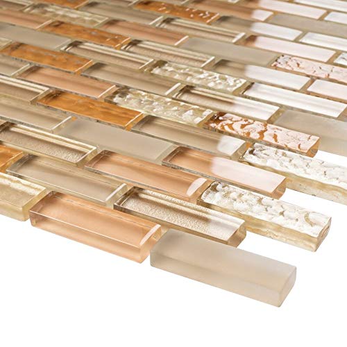 Honey Beige Mini Brick Mix Glass Mosaic Wall Tile - 10 Sheets/Case - Waterproof Backsplash for Bathroom, Kitchen, Shower & Pool Areas - DIY Home Decor & Commercial Spaces