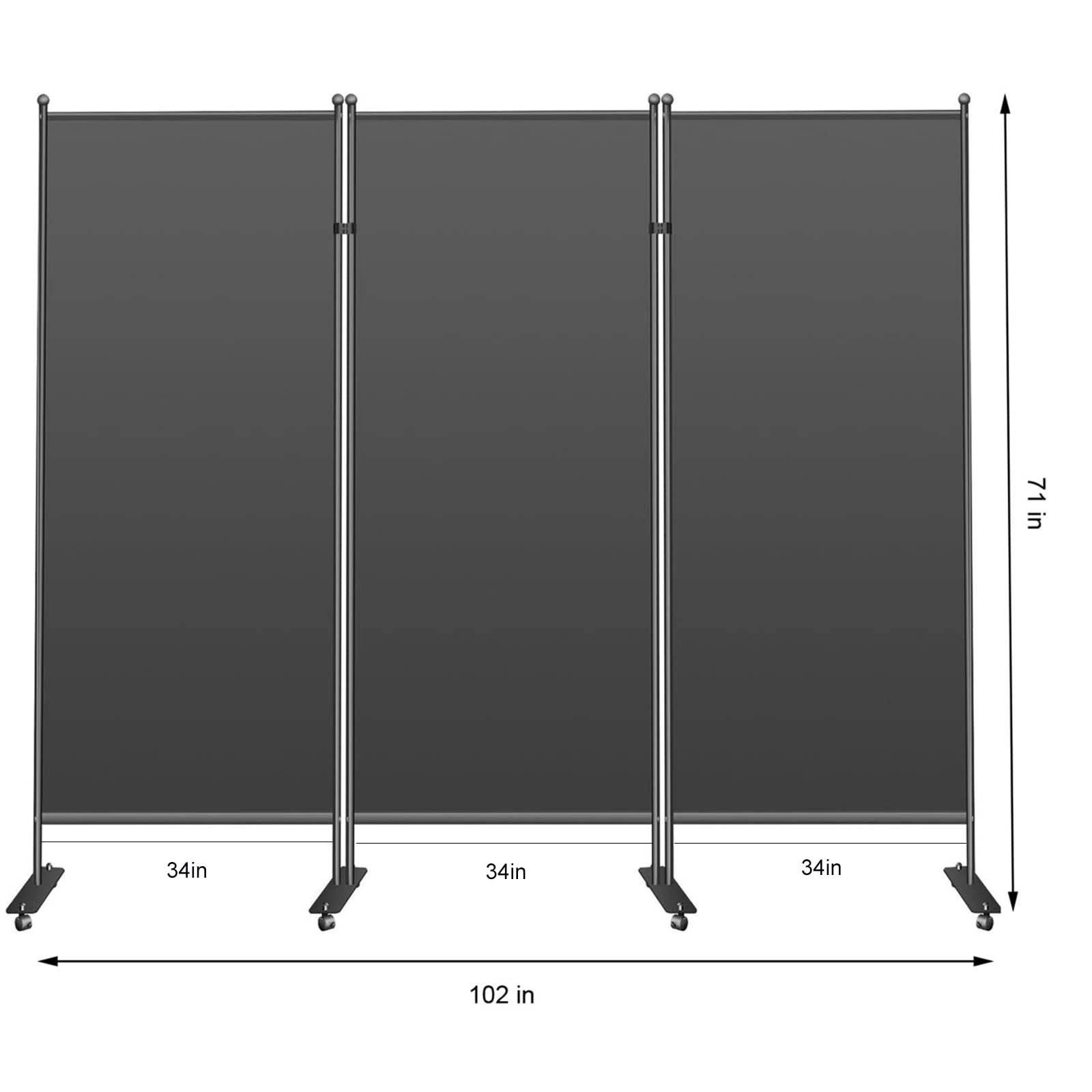 3-Panel Room Divider on Wheels - 102
