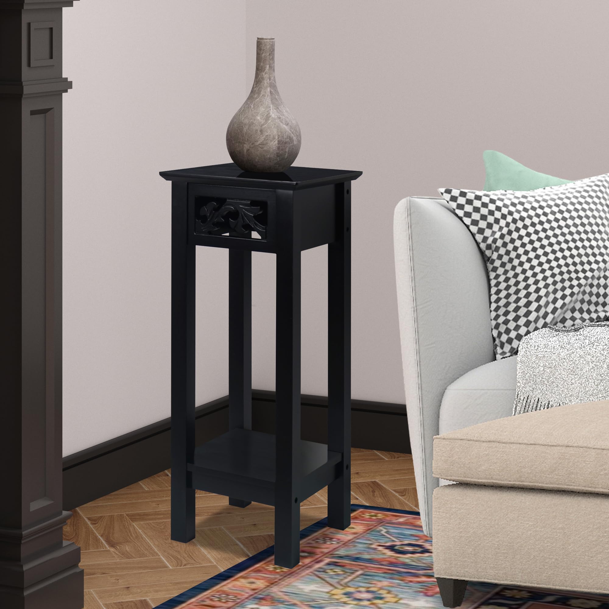 Modern Black Plant Stand with Storage Shelf - 10