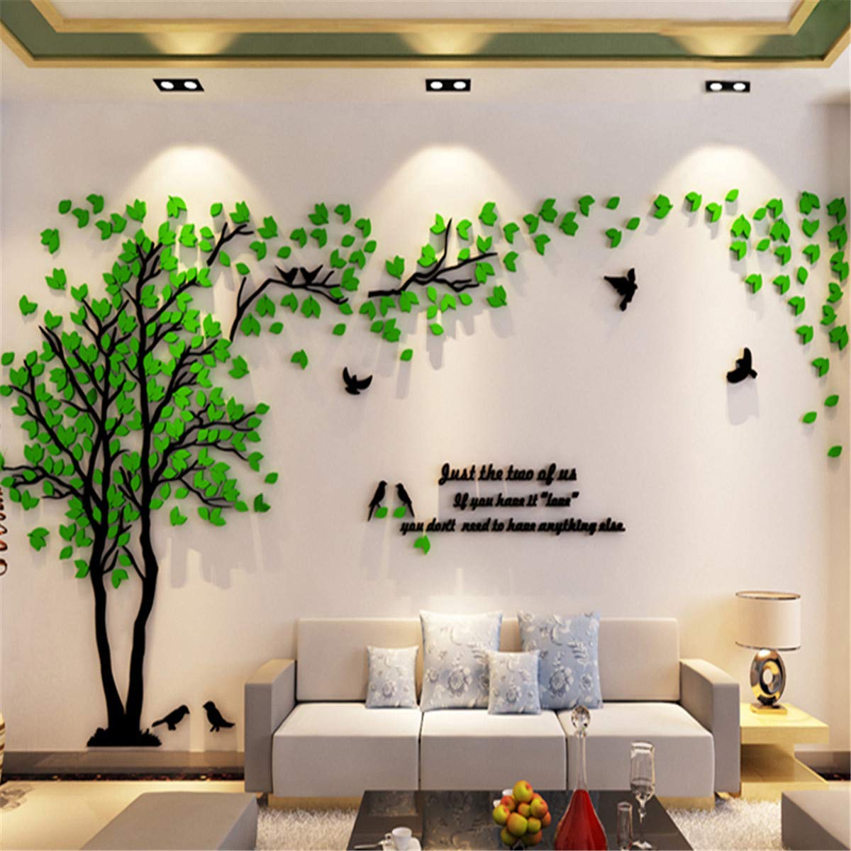 3D Tree Wall Stickers - DIY Tree and Birds Wall Decals for Living Room, Bedroom & TV Background - Large Green Left Design (158x79 inches) - Perfect for Home Decor, Nursery, Kids Room & Wedding Decorations