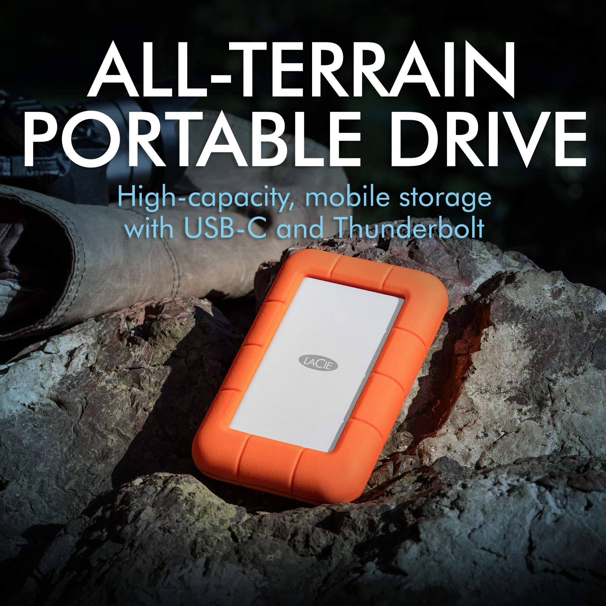 LaCie Rugged 5TB Portable External Hard Drive - Thunderbolt & USB-C/USB 3.0 Compatible, Shock/Dust/Water Resistant HDD for Mac & PC - Includes 1 Month Adobe Creative Cloud - Perfect for Travel, Photography & Video Editing (STFS5000800)