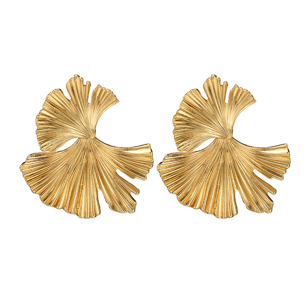 Vintage Ginkgo Leaf Alloy Earrings for Women - Fashion Big Metal Flower Dangle Earrings - Gold Birthday & Easter Gifts (One Size) | Perfect for Parties, Weddings & Everyday Wear