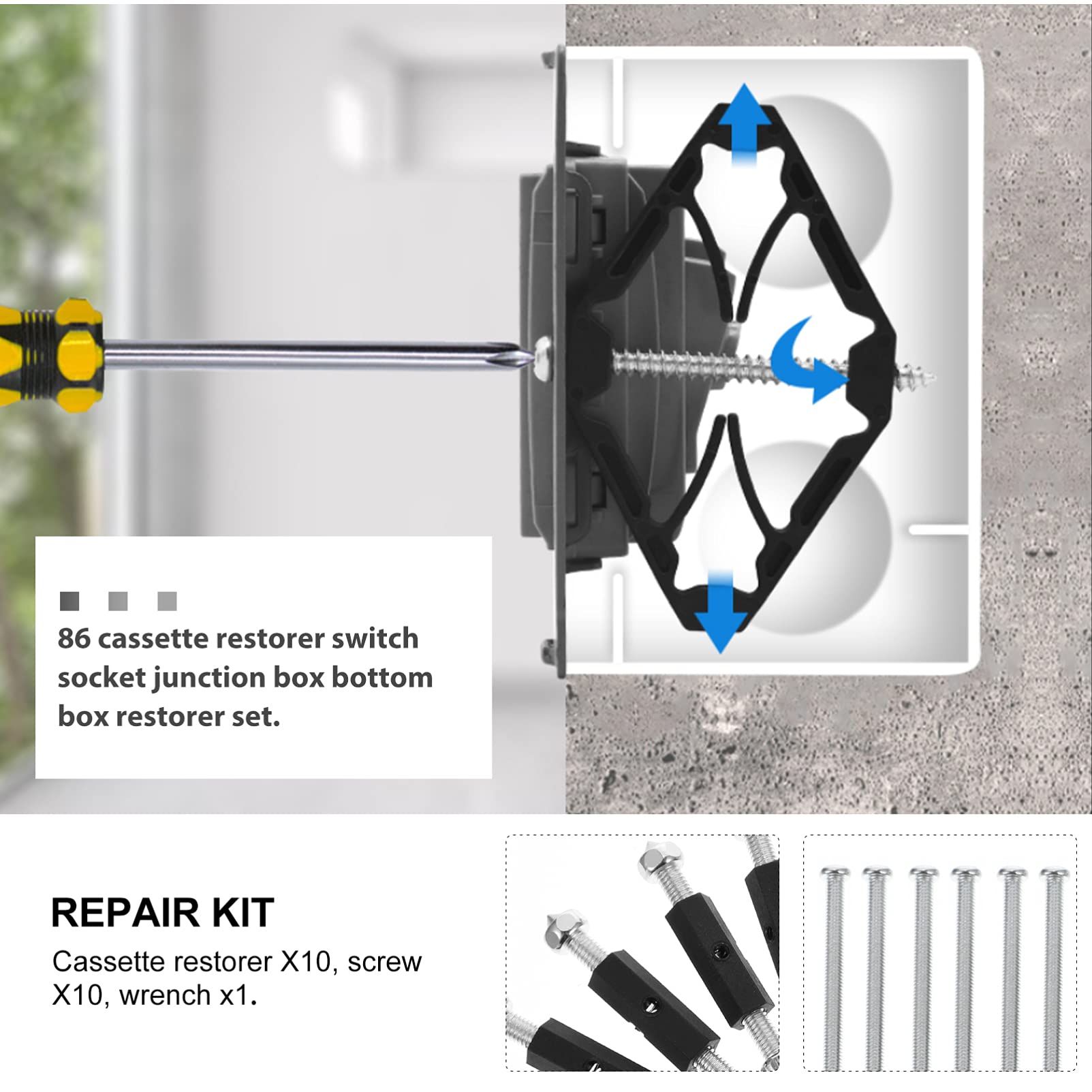 DOITOOL 10-Piece Outdoor Electrical Box Repair Kit - Wall Plate Junction Box Restorer, Switch & Socket Adjustable Wrench, Hotfix Tools for Electricians & DIY Home Improvement (Ideal for Outdoor Wiring, Electrical Maintenance & Socket Replacement)