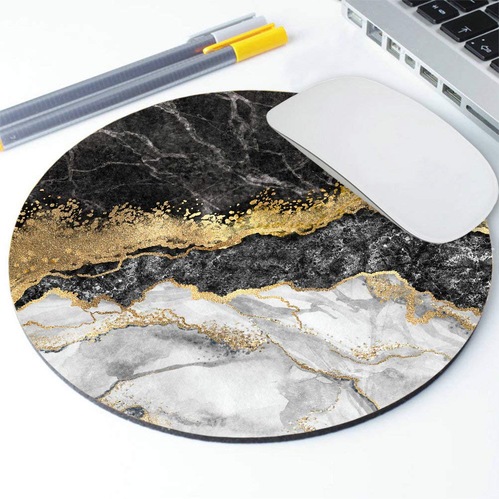 Marble & Gold Foil Mouse Pad - Custom Round Desk Accessory for Office Decor & Gaming Setup - Non-Slip Computer Mouse Mat for Work & Home Use