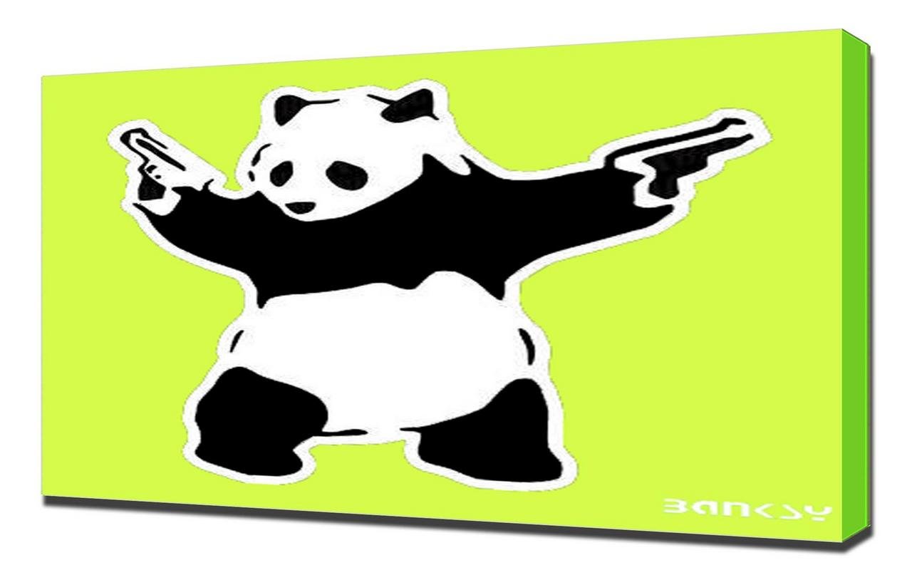 Banksy Panda Guns Canvas Art Print - Stretched Wall Decor for Living Room, Bedroom & Office - Modern Framed Artwork