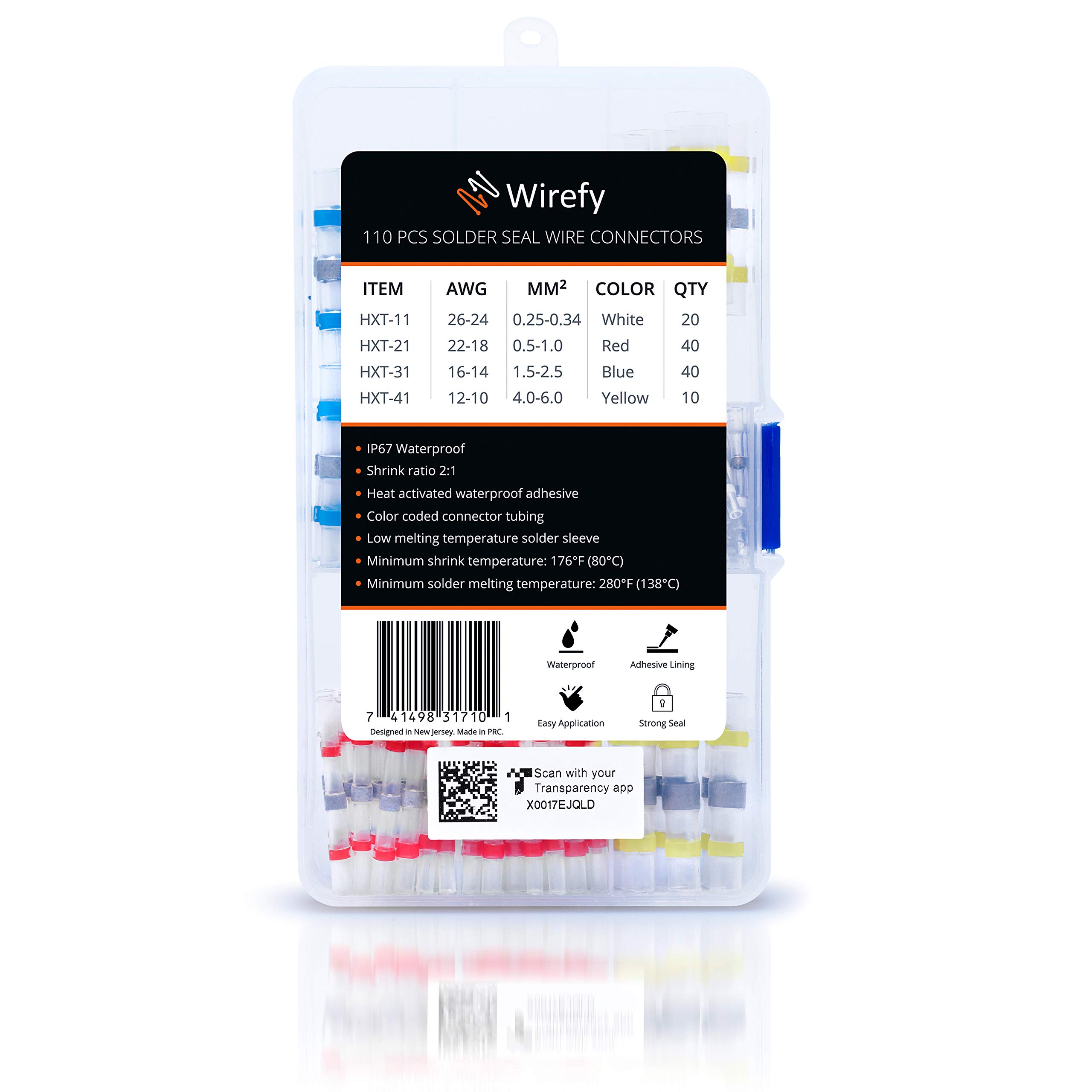 Wirefy 110 PCS Heat Shrink Solder Seal Wire Connectors Kit - Waterproof Self-Soldering Butt Connectors for 26-10 AWG Wires | Electrical, Marine & Automotive Wiring Repairs