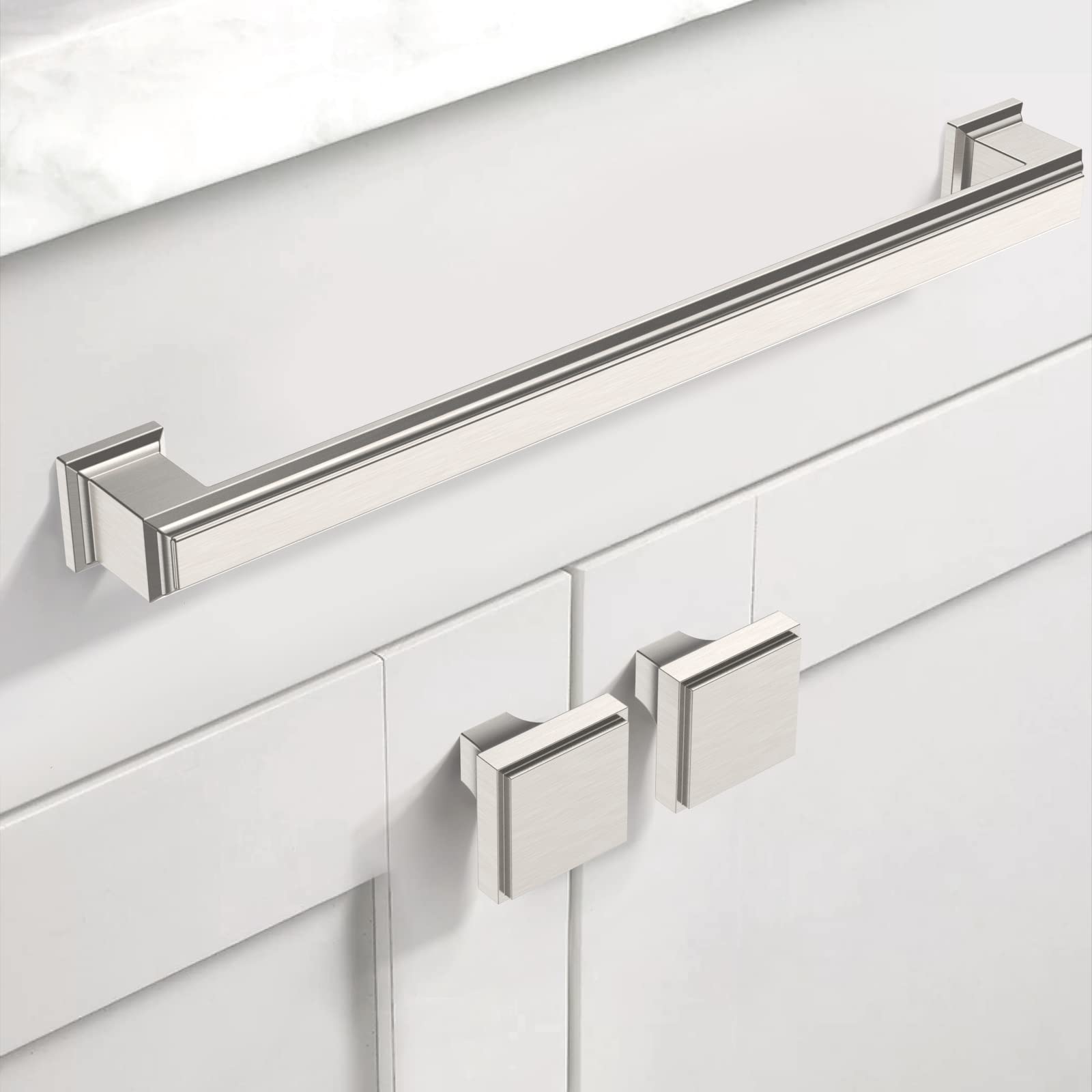 Asidrama 5 Pack 7.5 Inch (192mm) Brushed Satin Nickel Kitchen Cabinet Handles - Modern Drawer Pulls for Cabinets, Cupboards & Dressers - Durable Cabinet Hardware for Home Kitchen & Bathroom Renovation