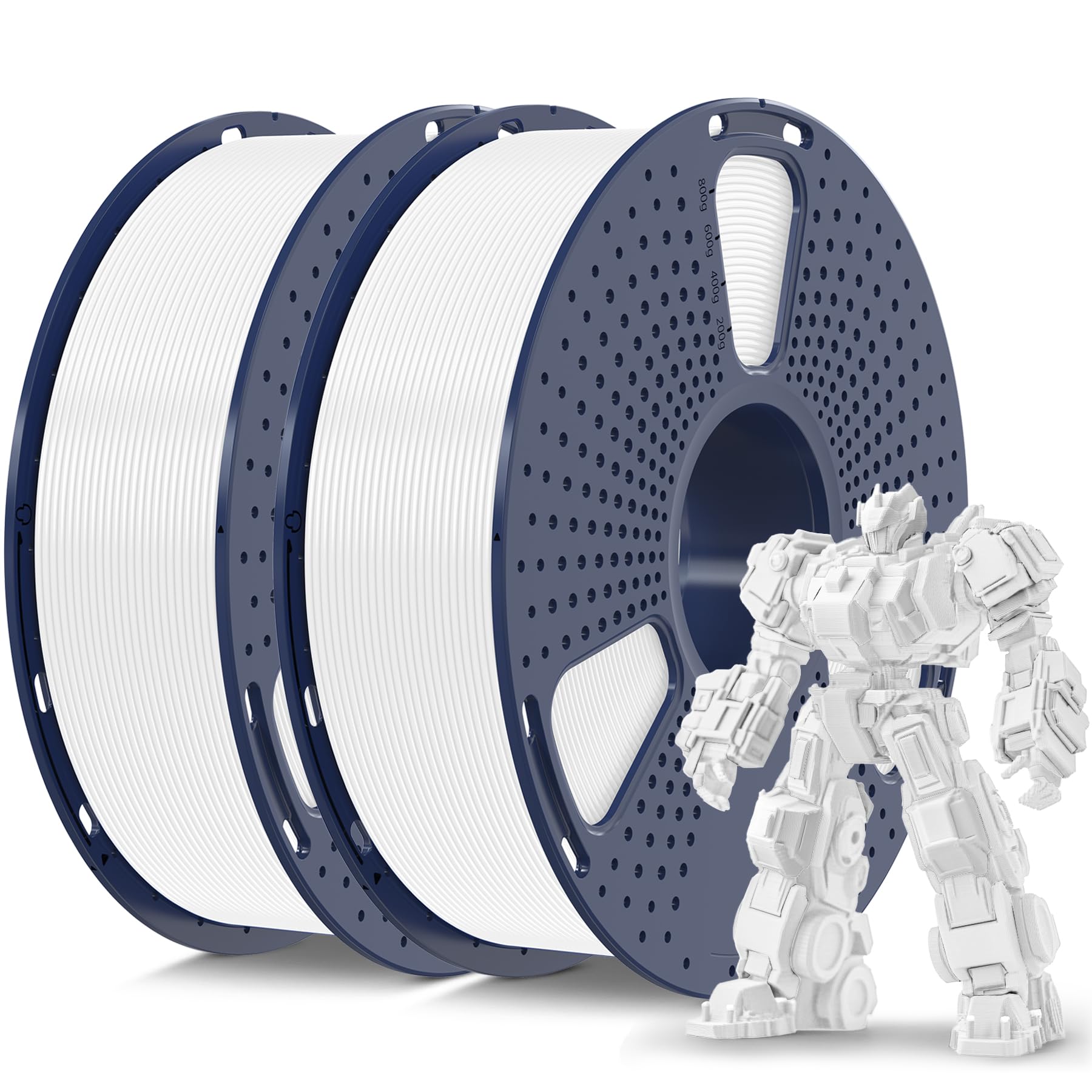 SUNLU PLA Plus 3D Printer Filament 1.75mm 2KG (2-Pack) - High Precision +/-0.02mm, Neatly Wound PLA+ Filament for FDM Printers - Perfect for Home DIY, Cosplay Props & Prototype Modeling (White)