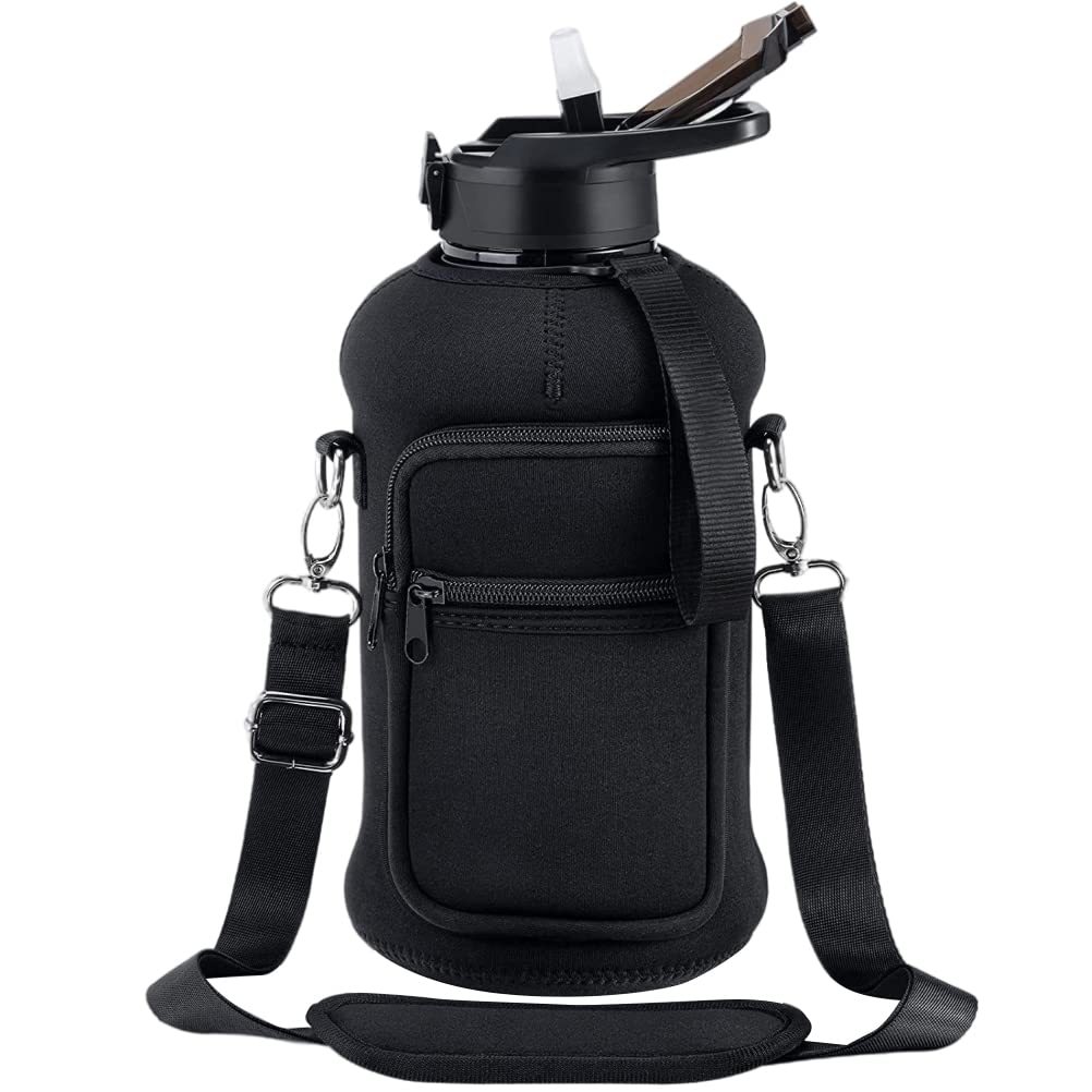 **ZUIJI 3.78L Half Gallon Insulated Water Bottle Sleeve with Shoulder Strap - Neoprene Sports Water Jug Cover for Gym, Hiking, Running & Outdoor Activities**