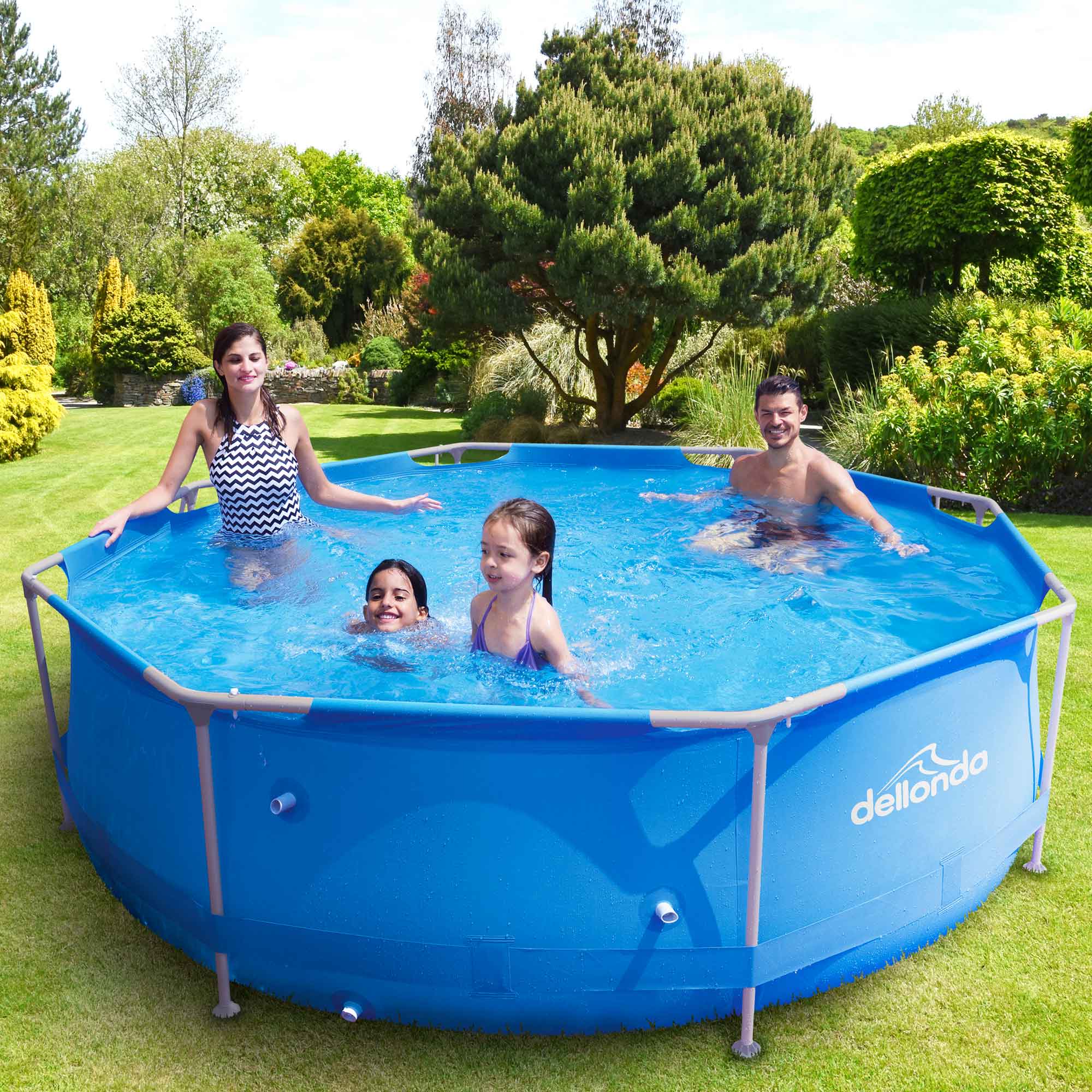 Dellonda 10ft Round Steel Frame Above Ground Swimming Pool with Filter Pump - Blue DL19 - Perfect for Backyard, Garden, and Outdoor Family Fun