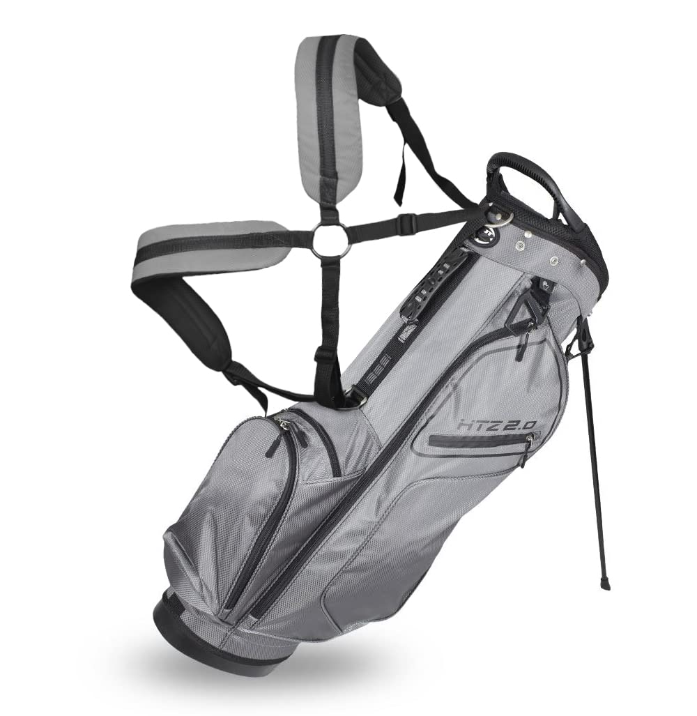 Hot-Z Golf 2.0 Deluxe Ultra Lite Stand Bag - Lightweight Golf Bag with 5-Way Divider, Dual Straps & Multiple Pockets (Black/Gray) - Perfect for Walking Golfers & Course Play
