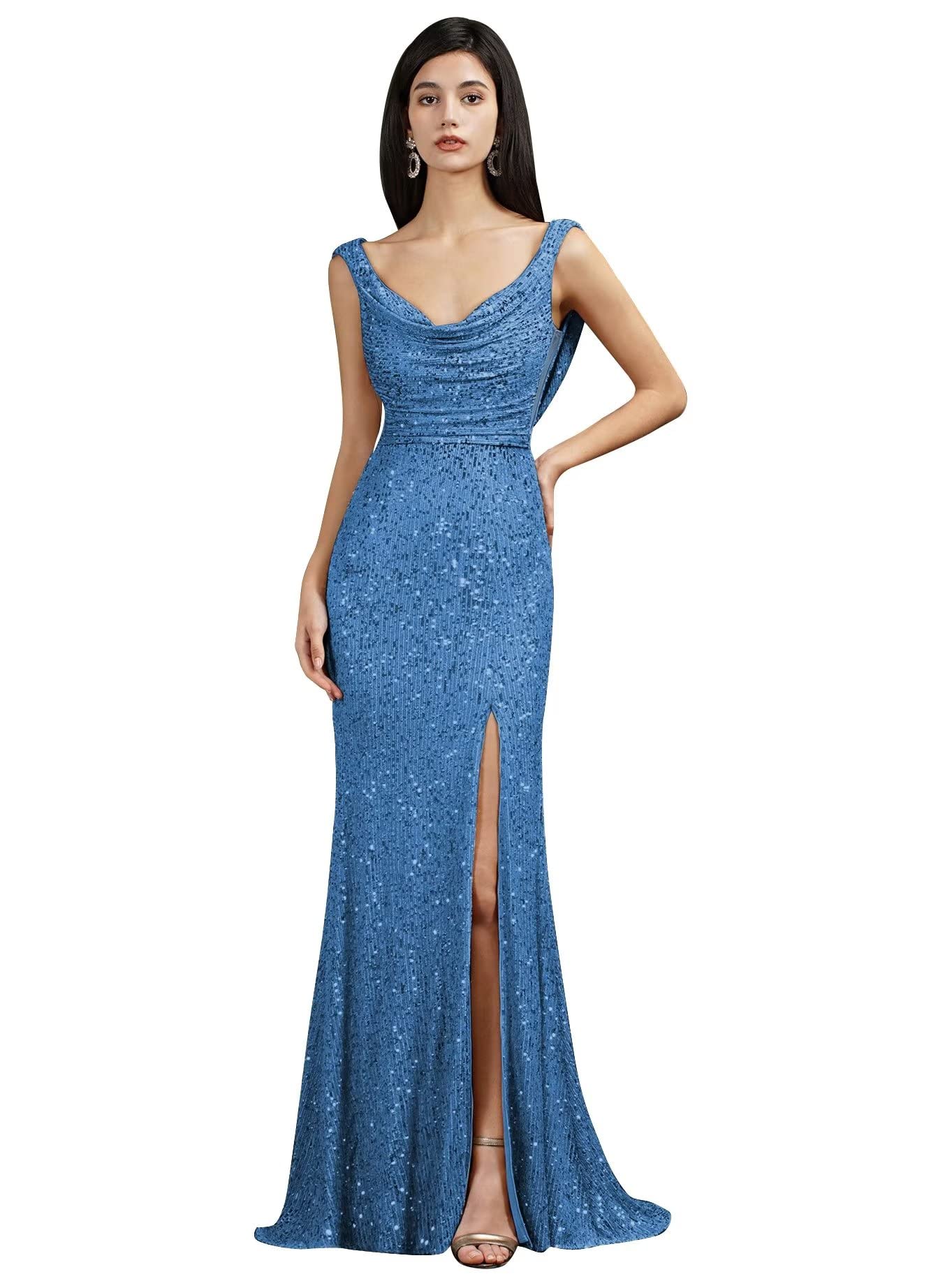 Sparkly Mermaid Sequin Bridesmaid Dresses for Wedding | Long Formal Evening Gowns with Slit | Perfect for Prom, Cocktail Parties & Special Occasions