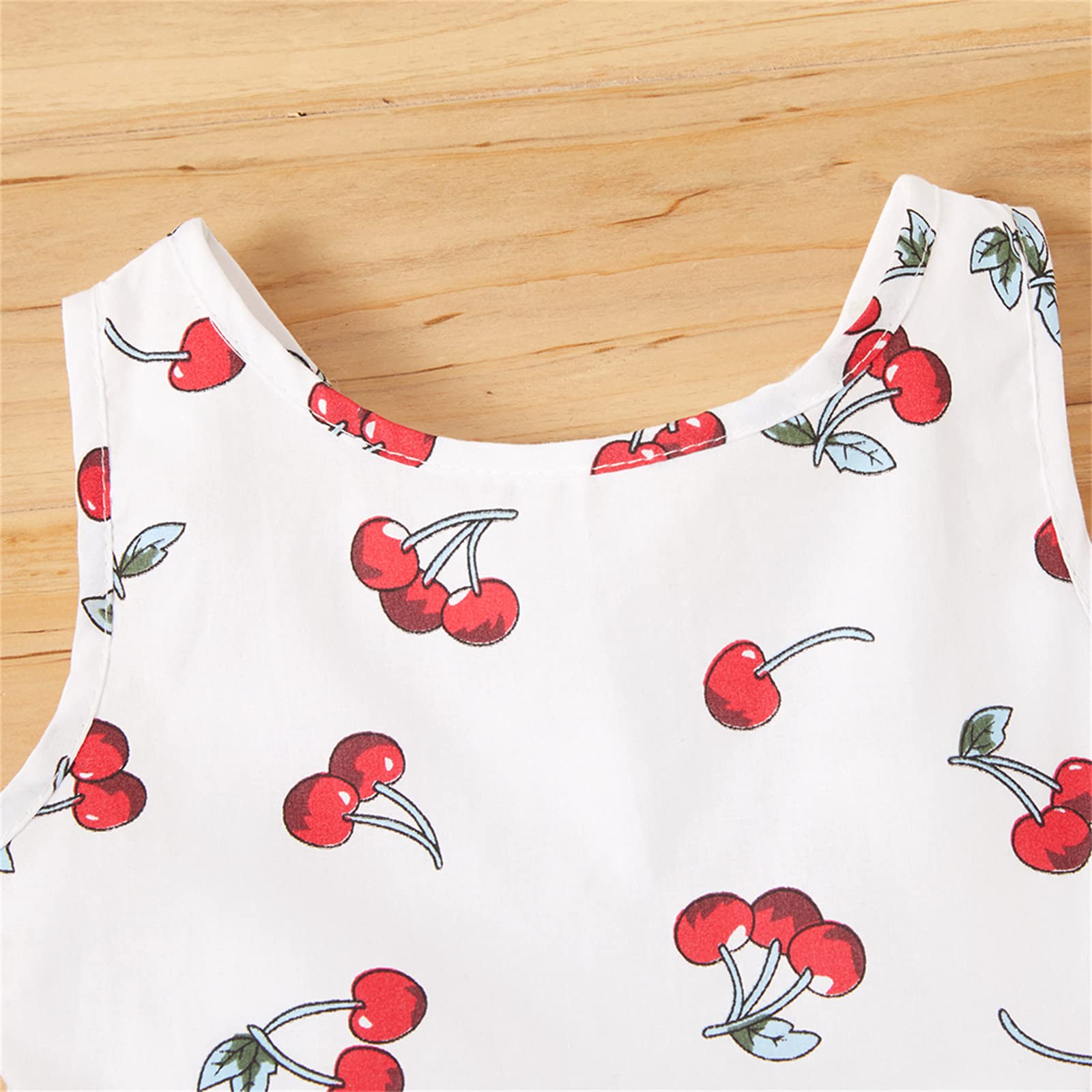 PATPAT 100% Cotton Cherry Print Backless Sleeveless Baby Dress - Soft & Comfortable Summer Outfit for Girls, Perfect for Beach, Party & Family Photos