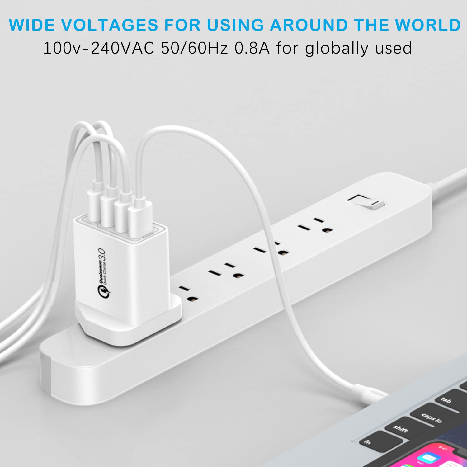 YEONPHOM 33W 4-Port USB Fast Charger with Quick Charge 3.0 - Multi Port Wall Charger Adapter for iPhone 14/13/12/11 Pro Max/XR/XS/8, iPad, Samsung Galaxy S22/S21/S20/Note, Huawei - Perfect for Home, Office & Travel (White)