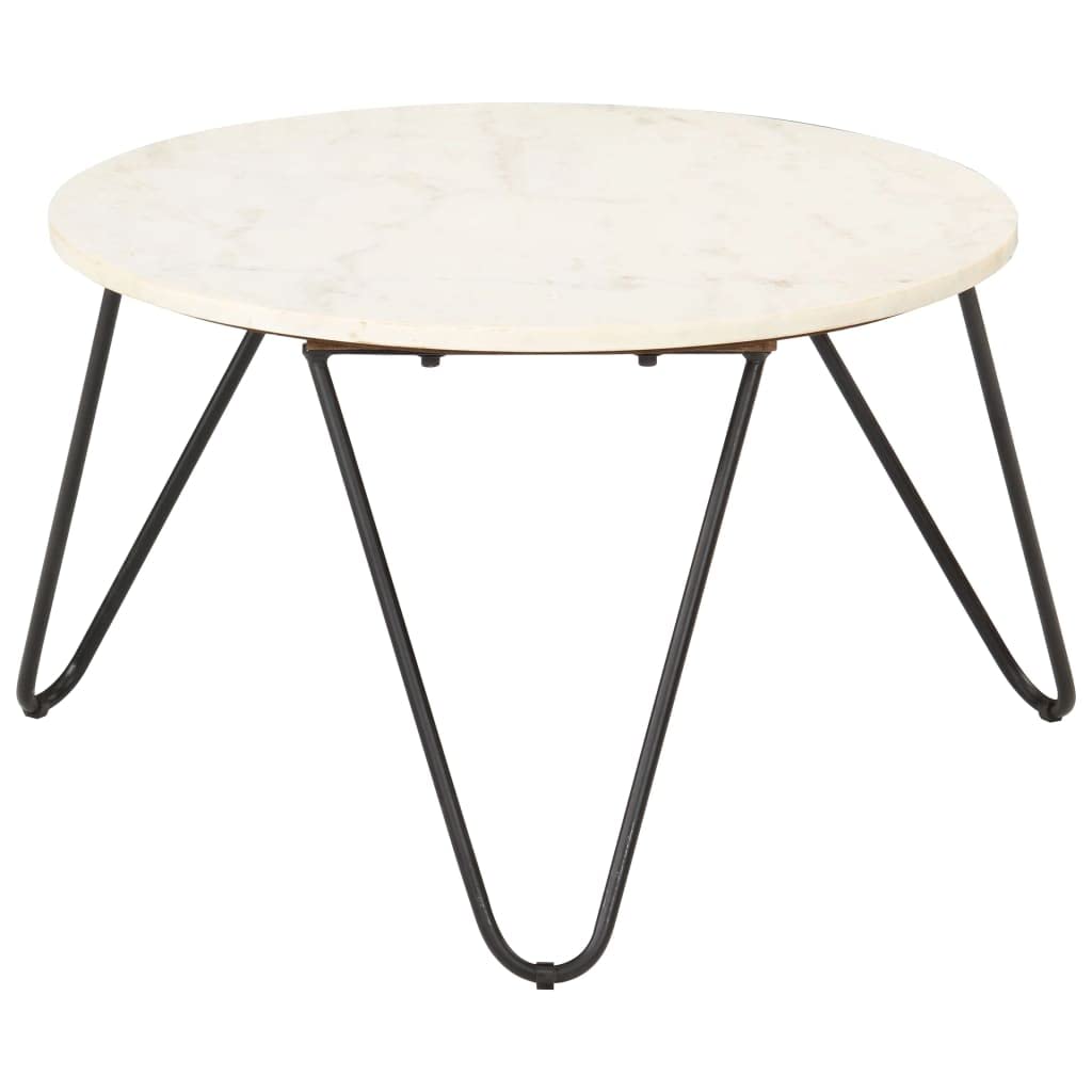 FAMIROSA White Coffee Table 25.6x25.6x16.5 Inches - Real Stone Top with Elegant Marble Texture - Perfect for Living Room, Lounge & Modern Home Decor