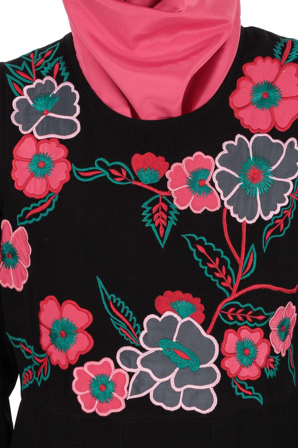 Floral Patchwork Semi-Circular Abaya - Elegant Islamic Dress for Women | Perfect for Prayer, Eid, and Special Occasions