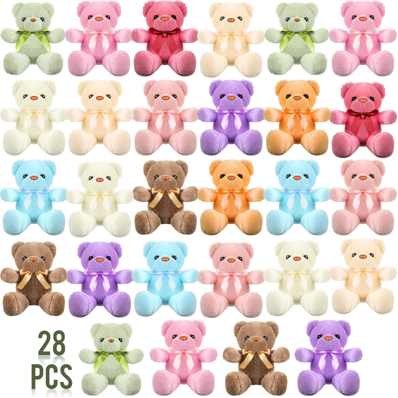 Jerify 28-Piece Valentine's Day Plush Bear Gift Set - 12 Inch Soft Stuffed Animals with Ribbon Bows in 10 Colors | Perfect for Women, Weddings, School Exchanges & Baby Showers | Cute Home Decor & Romantic Gift Idea