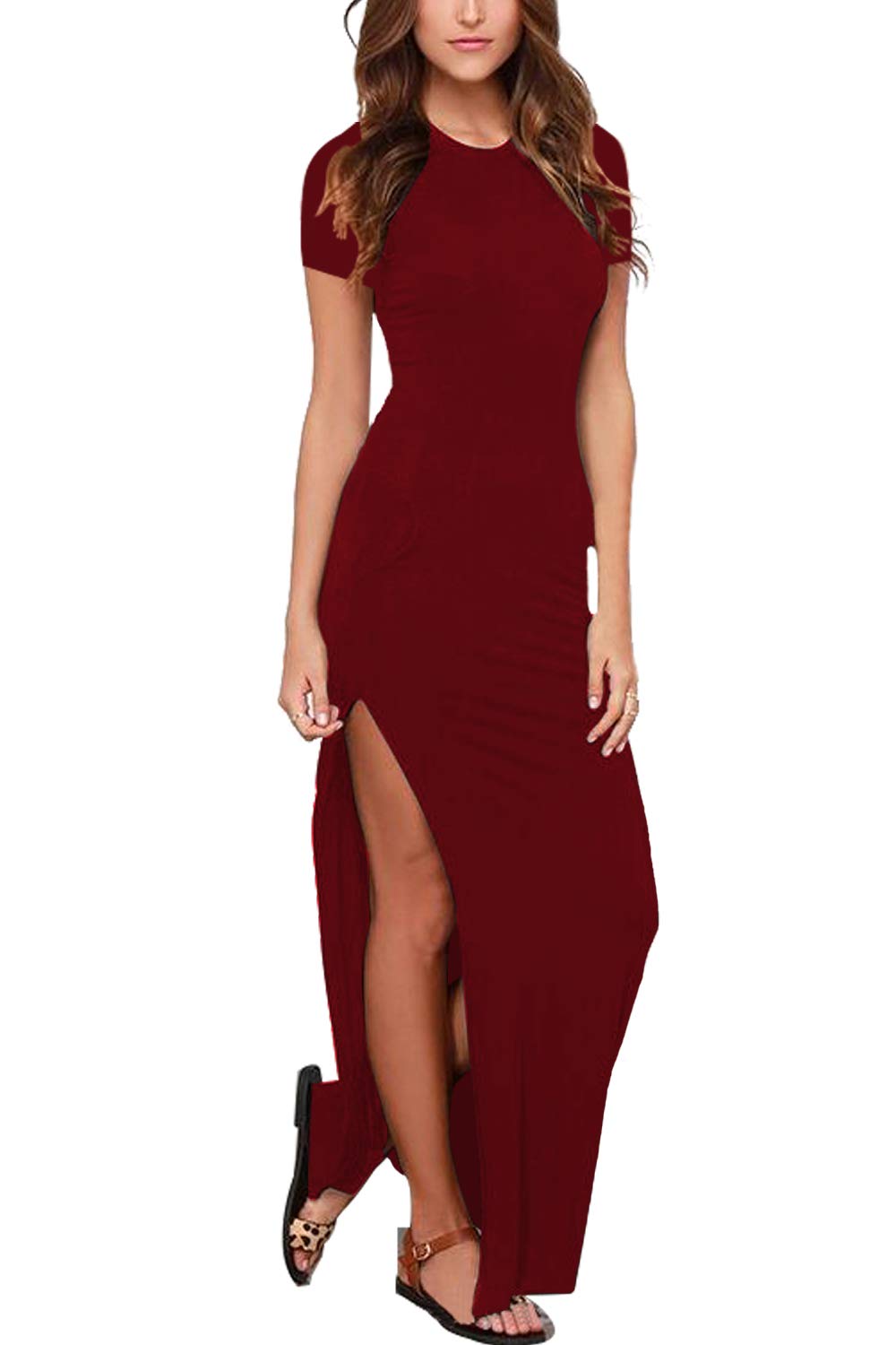 Meenew Women's Sexy High Slit Long Maxi Dress for Party, Beach, Vacation - Bodycon Summer Evening Gown for Night Out, Club, Cocktail, Date Night