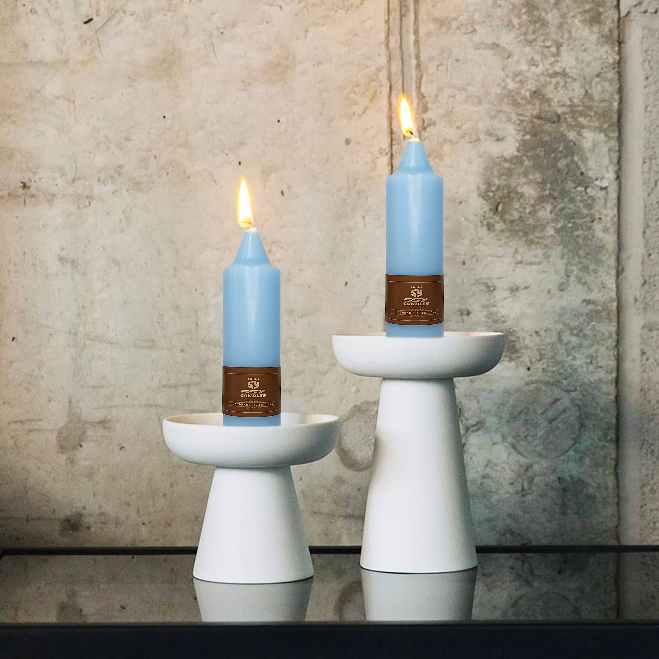 5 Inch Short Taper Candles Blue - Set of 4 Handmade Beeswax Candles for Dinner, Wedding, Party Decor - Elegant Home Decor Candlesticks for Romantic Ambiance, Table Centerpieces & Holiday Celebrations