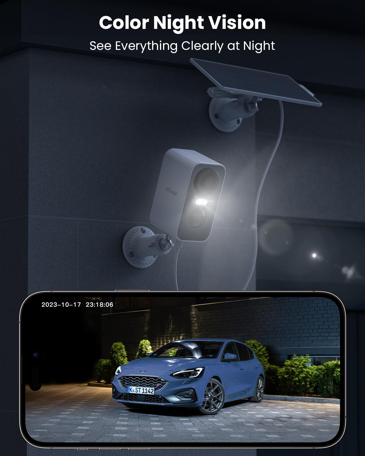 ieGeek 5MP Solar Security Camera Outdoor Wireless - Color Night Vision, Battery Powered CCTV Camera System, WiFi Home Security Camera with Motion Detection, Floodlight Alarm & Alexa Compatibility | Perfect for Backyard, Garage & Property Surveillance