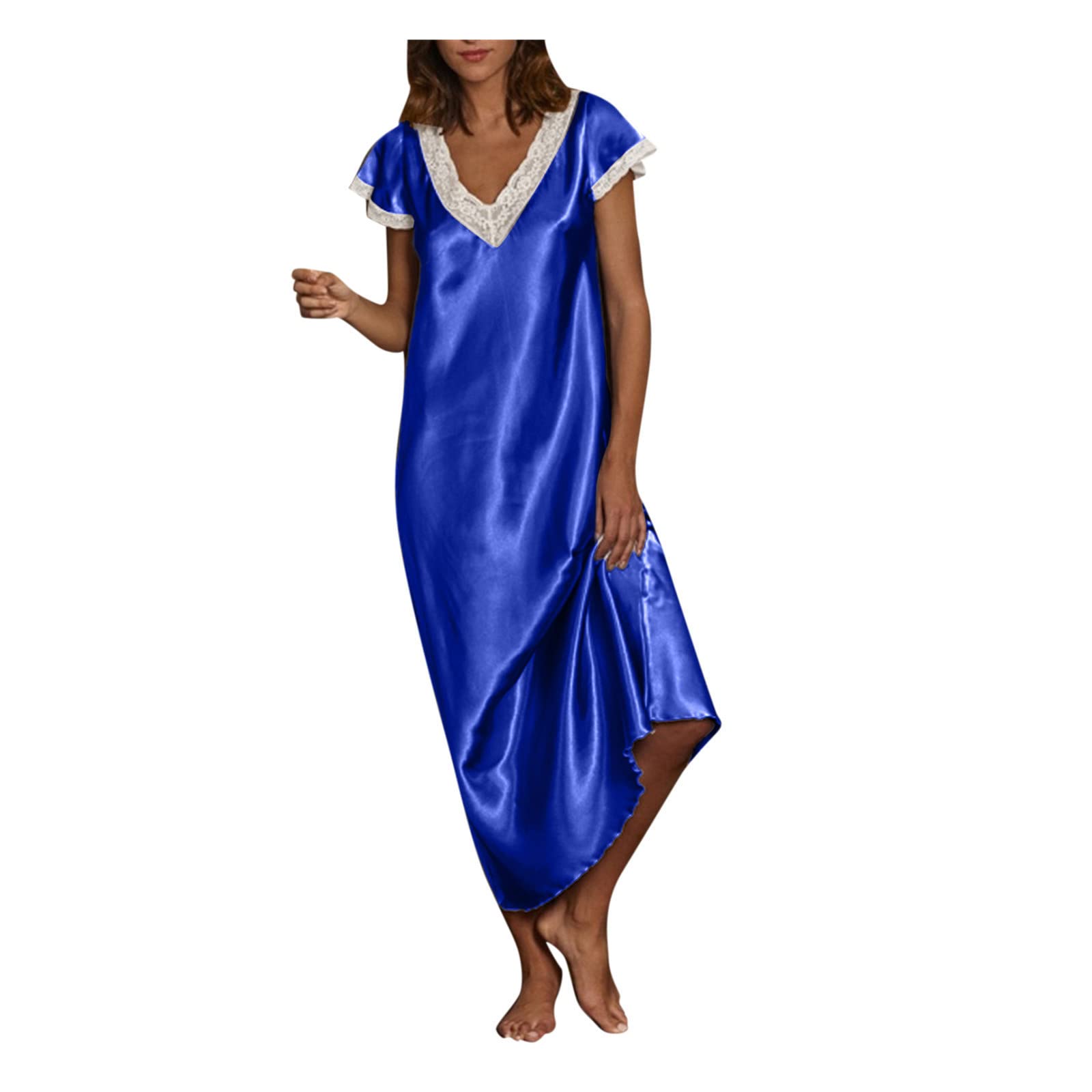 Women's Summer Cotton Nightgown - Short Sleeve V-Neck Sleepwear & Loungewear Dress - Soft & Breathable for Comfortable Nights at Home or Vacation